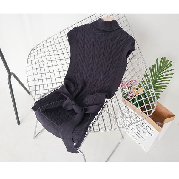 

2021 knit long vest women lace-up sleeve new turtleneck sweater hpny, White;black