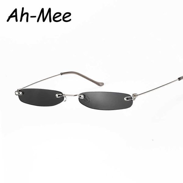

luxury designer sunglasses small women men brand designer rimless narrow eyewear trending alloy sun glasses streetwear uv400, White;black