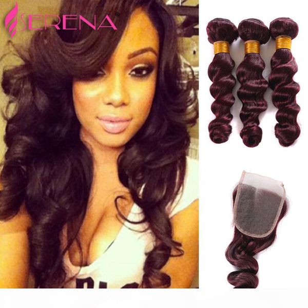

new arrival burgundy malaysian human hair bundles 99j loose wave human hair extensions ombre hair weaves mink body wave with closure, Black;brown