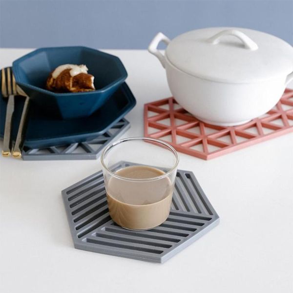 

mats & pads chic nordic silicone felt cup hexagon pad heat-insulated bowl placemat home decor deskjapanese simple table