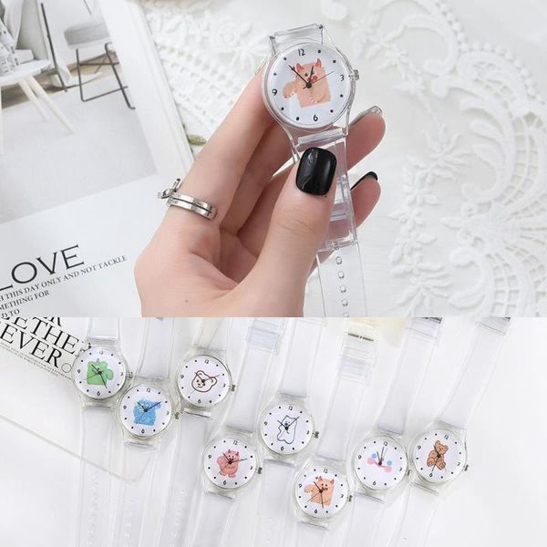 

wristwatches women watches silicone cartoon style transparent strap watch korean round dial casual, Slivery;brown