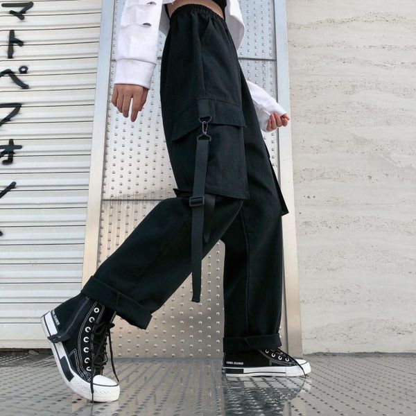 

women's pants & capris black cargo trousers autumn women funny loose sweatpants hip hop girl straight china korean gothic punk female, Black;white