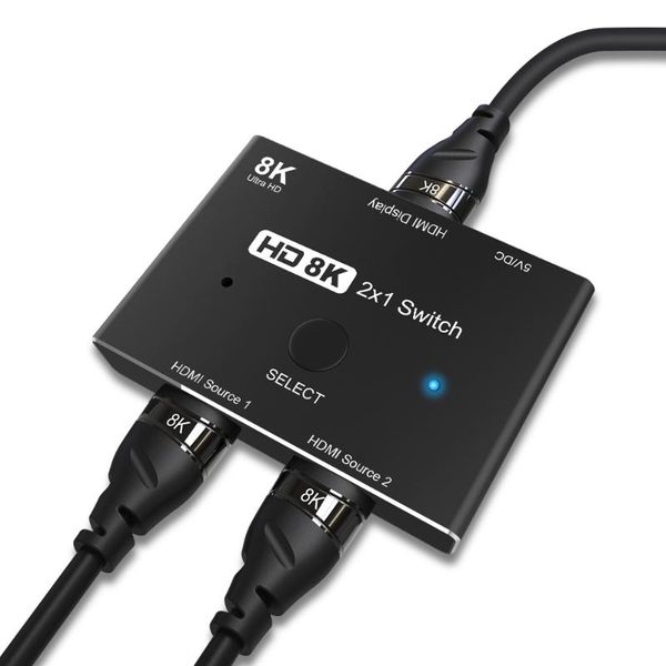 

audio cables & connectors ultra hd -compatible 2.1 switcher 2 in 1 out 8k@60hz 4k@120hz kvm 2x1 adapter for ps4/5 tv box hdtv xbox proje