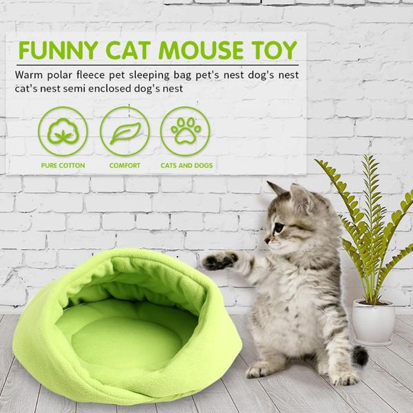 

practical pet sleeping bed cats dogs soft nest semi-closed kennel cave winter warm bag fleece pet rest beds for supplie