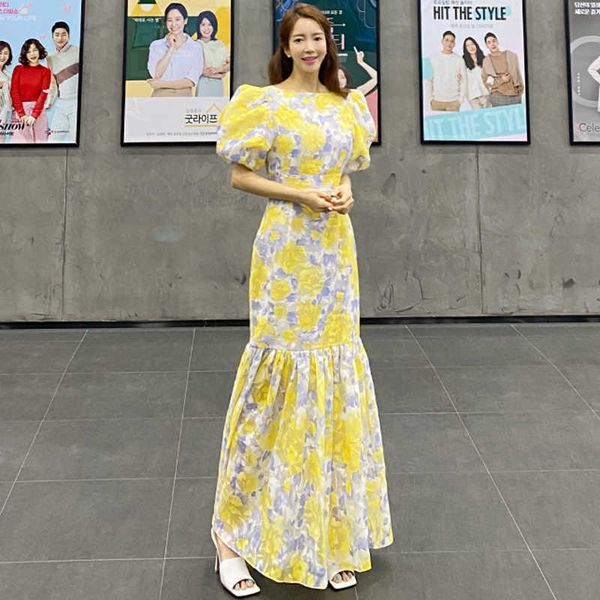 

dress for women maxi es print casual lantern sleeve robe long elegant party vestidos 210529, Black;gray