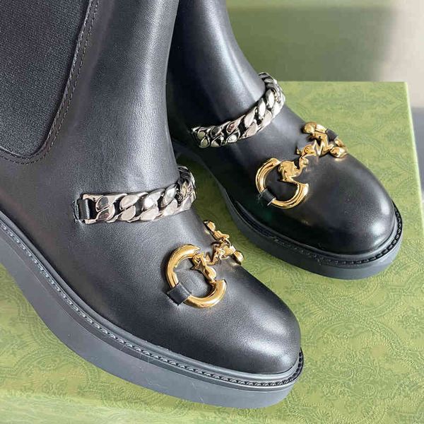 

luxury women's designer boots leather martin ankle metal buckle fashionable non-slip rubber outsole comfortable and, Black
