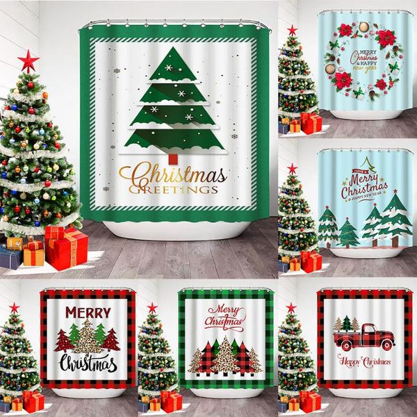 

shower curtains 2022 merry christmas trees curtain farmhouse winter bathroom decor with hooks polyester waterproof bath