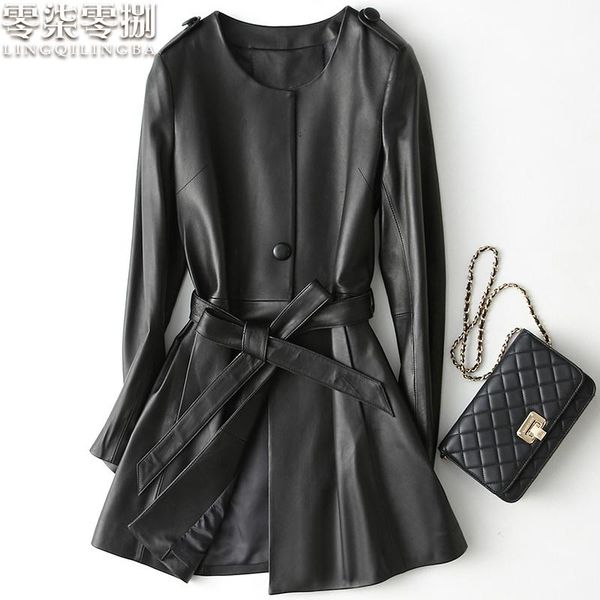 

women's leather & faux genuine jacket women clothes 2021 sheepskin coat female streetwear trench coats and jackets chaqueta mujer my277, Black