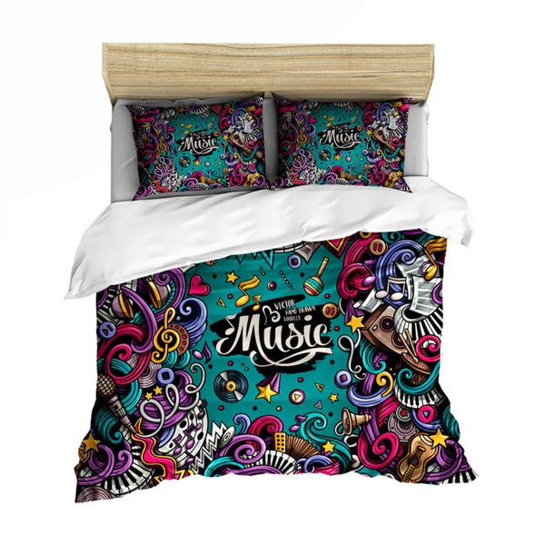 

musical instrument duvet cover set 100% microfiber soft bedding sets teens single double winter bed cover music theme 2/3 piece