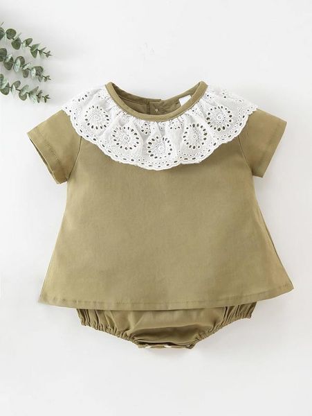 

baby eyelet embroidery combo bodysuit dress she, Red;yellow