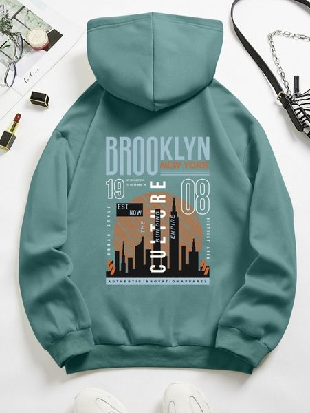 

building & letter graphic drawstring thermal lined hoodie d6nt#, White;black