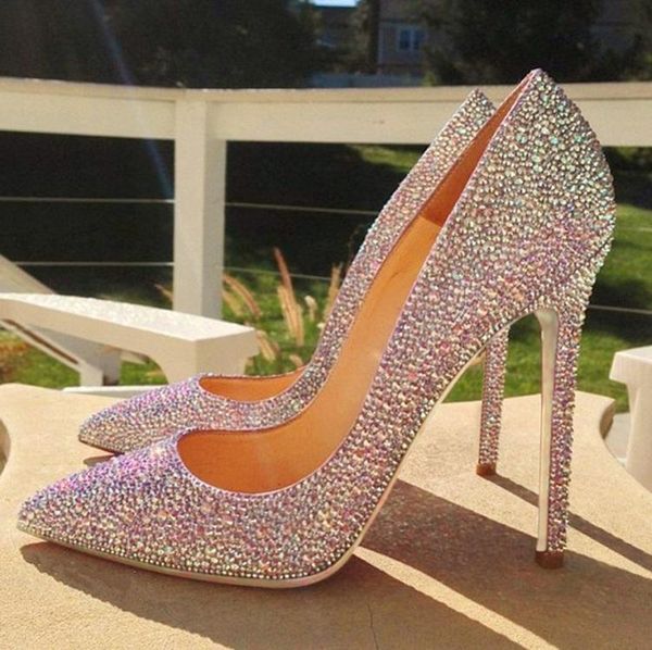 

dress shoes elegant silver crystal high heel bling rhinestone wedding bride pointed toe slip-on lady pumps, Black