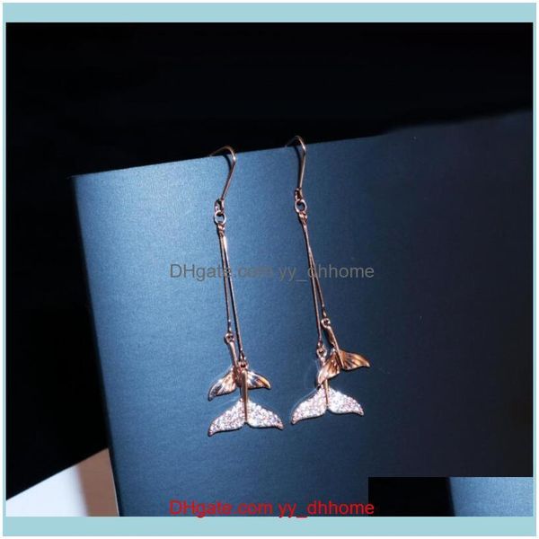 

dangle & chandelier jewelry niche design cute fishtail exquisite jewelry female luxury rose gold plated micro-set zircon earrings simple fas, Silver