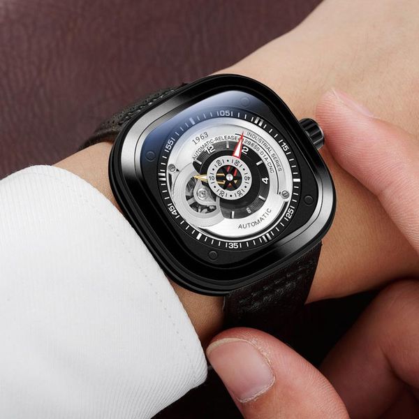 

wristwatches aesop luxury men's watch luminous wechanical waterproof 30m casual hollow dial reloj de hombre, Slivery;brown