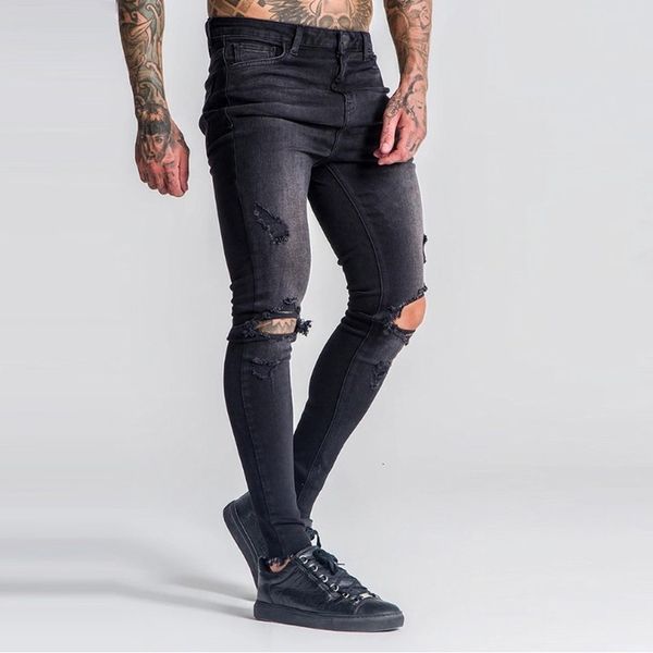 

broken gat rits potatoes jeans slim men vintage brochures casual dunne denim broek classic cowboys young man jogging, Blue
