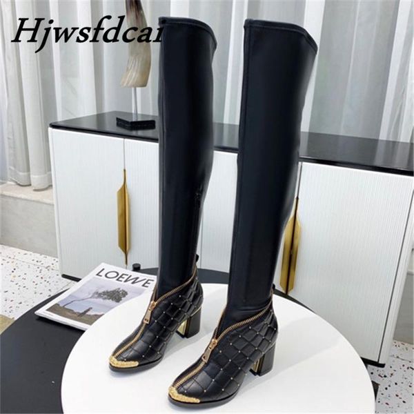 

boots hjwsfdcai winter long rivet thick heel high ladies heels women's fashion women shoes over knee 2022, Black