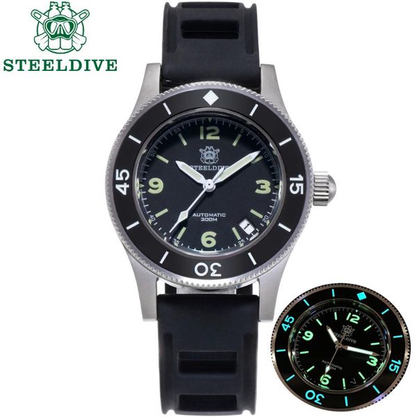 

wristwatches steeldive 1952 automatic watch nh35 sapphire watches for men mens mechanical waterproof 300m diver, Slivery;brown