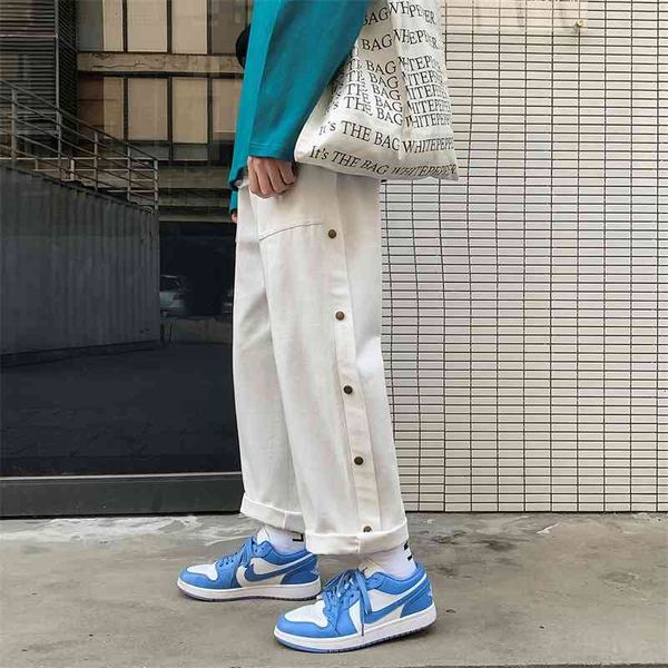 

men's pants cargo men spring hip hop streetwear loose pant double side buttons straight trousers casual mens angle-length zpwc, Black