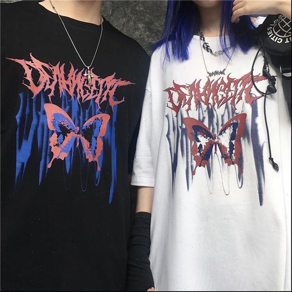 

gothic loose streetwear black harajuku letter print women tees summer butterfly women punk short sleeve casual vintage t shirts, White
