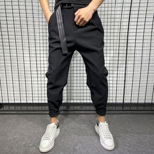 

new moda 2021 novo simples retas roupas masculinas todo o jogo slido comprimento total preto joggers calas casuais 28-36 k1eh, Black