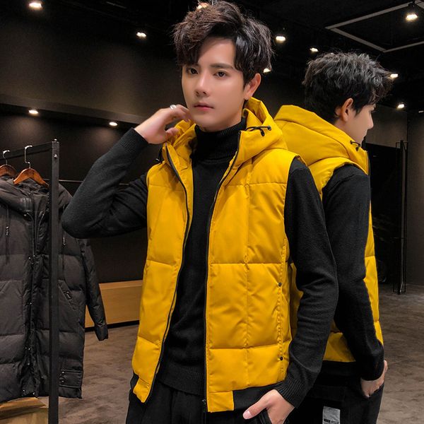 

simple autumn winter men's hooded and thickened solid down cotton jacket large casual versatile vest, Black;white