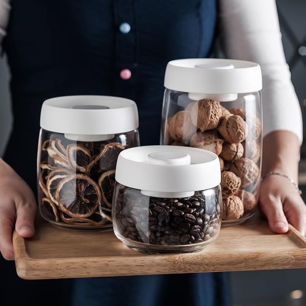 

storage bottles & jars vacuum sealed glass jar fresh-keeping box transparent kitchen coffee bean tea can container home decoration