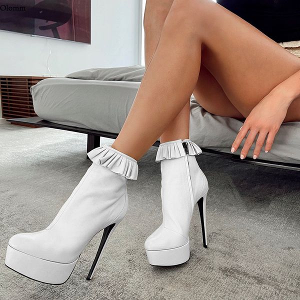 

rontic new fashion women winter ankle boots zipper stiletto heel round toe gorgeous white pink club wear shoes women us size 5-20, Black