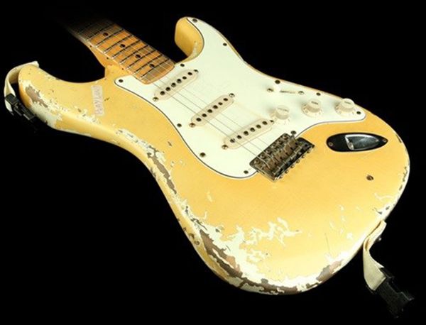 

promotion masterbuilt yngwie malmsteen play loud heavy relic cream over white st electric guitar scalloped fingerboard, big headstock