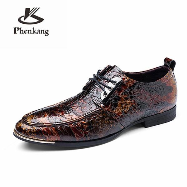 

dress shoes phenkang mens formal genuine leather for men dressing wedding men's brogues office lace up male 2021, Black