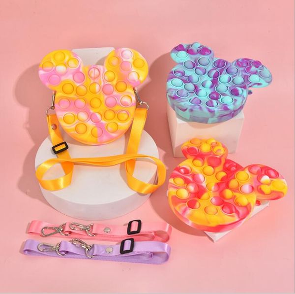 

kids fidget toys cartoon bag purse backpacks tie dye sensory push bubble toy crossbody fanny pack shoulder bags bubbles popper tote travel s