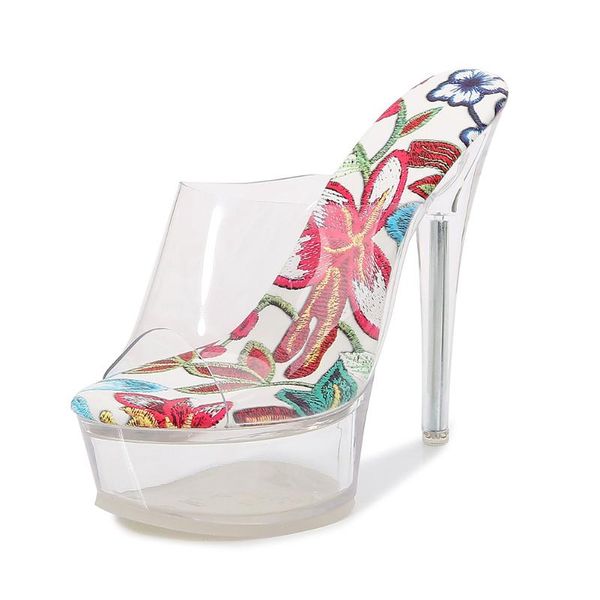 

open toe wedding women high heels shoes summer fashion clear platform pumps pvc transparent crystal stiletto sandals, Black