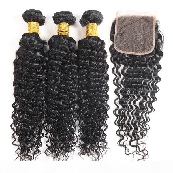 

deep wave hair weaves extensions 100% unproccessed brazilian virgin human hair bundles with frontal closure malaysian indian remy human hair, Black;brown
