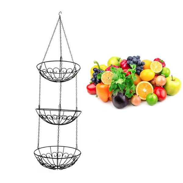 

storage baskets 3 tier metal hollowed-out fruit basket hanging iron vegetable