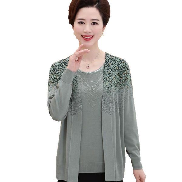 

women's sweaters women and pullovers 2021 middle age leopard pattern mother clothes fake two piece set sweater poncho feminino inverno, White;black