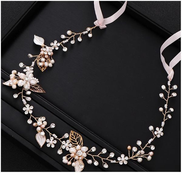 

trendy wedding hair accessories floral freshwater pearl headband bridal gold headdress wedding hair strap handmade acc qylidg, Silver