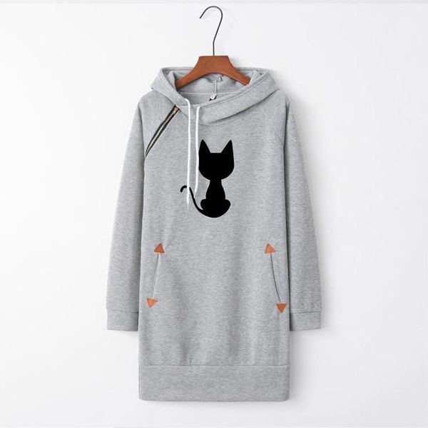 

casual dresses women long fleece hoody dress cat graphic sweatshirts harajuku style crew neck plus size pullover tracksuits 2021, Black;gray