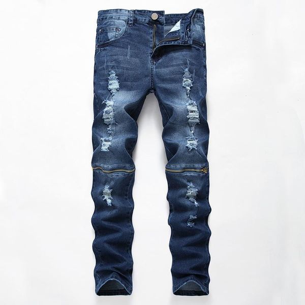 

jeans fashion ripped straight jeans 2021 fall spring men's ripped street punk stretch bike, Blue
