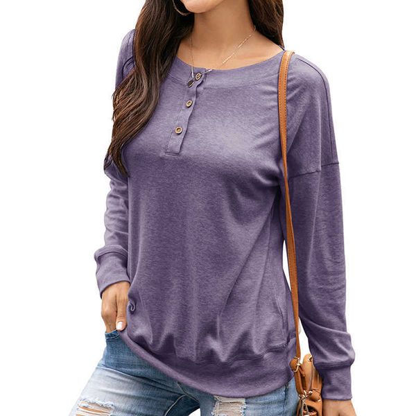 

solid color button o neck long sleeve simplicity sweatshirt women streetwear casual office vintage elegant pullovers 210608, Black