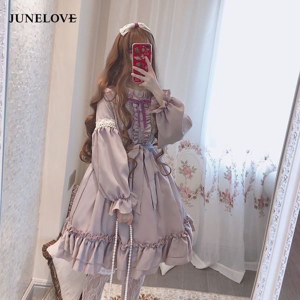 Alice em Wondeland Mulher bonito Lolita op flouncing lace guarnição japonês harajuku mangas compridas boneca vestido adolescente fada vestidos