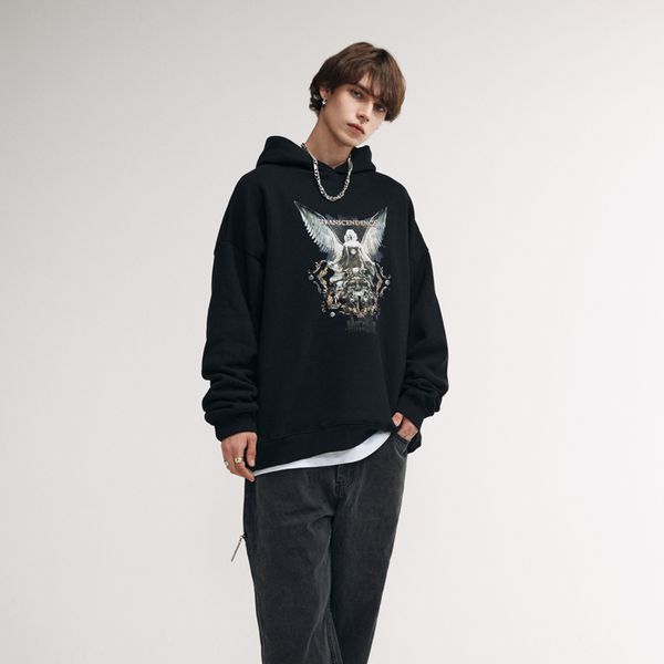 

american vintage hoodies high street dark angel print sand coats, Black