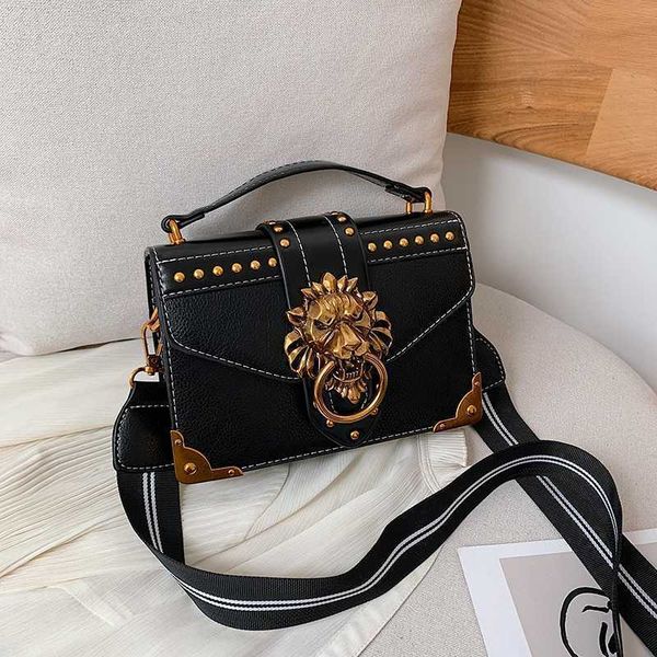 

2022female fashion handbags popular girls crossbody bags totes woman metal lion head brand shoulder purse mini square messenger bag