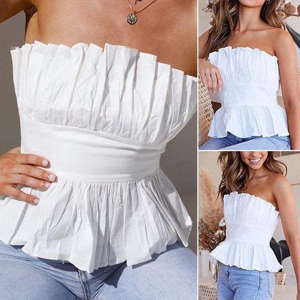 

women's tanks & camis kf-one-line neck folds backless slim bottoming tube vest white