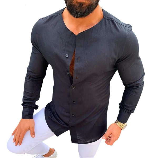 

2021 arrivals from men coat casual soild color of cotton line button slim fit hawaiian social blouses masculine black long clothes b2s6, White;black