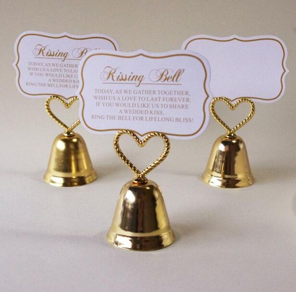 

wholesale 100pcs/lot "kissing bell" place card/p holder heart bell place card holder wedding favors party decoration