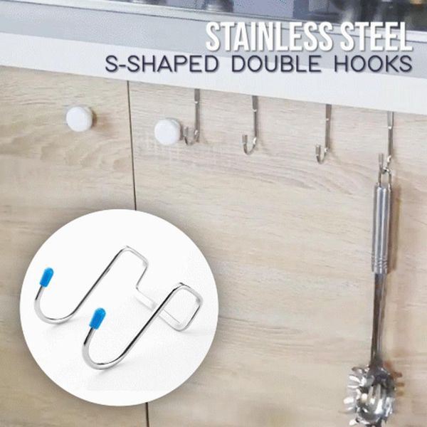 

hooks & rails 4pcs/set bathroom accessories stainless steel kitchen cabinet door s-shaped hook double organizer tools wholesale