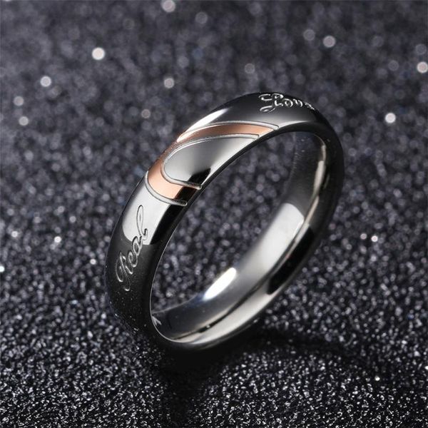 

wedding rings female finger jewellery valentines titanium steel heart shape puzzle ring couples engagement bands, Slivery;golden