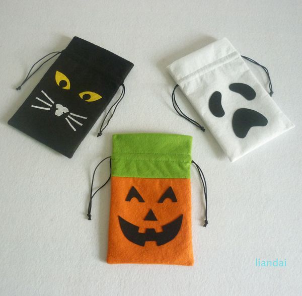 

200pcs shopping bags halloween treat kids candy 3 styles sack for children non-woven drawstring bag