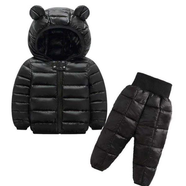 2019 Inverno Quente Children's Children Sets Baby Girl Down Casacos de algodão Snowsuit Kids Ski Terno Set Boy's Hooded Jackets + Pants1-5y X0902