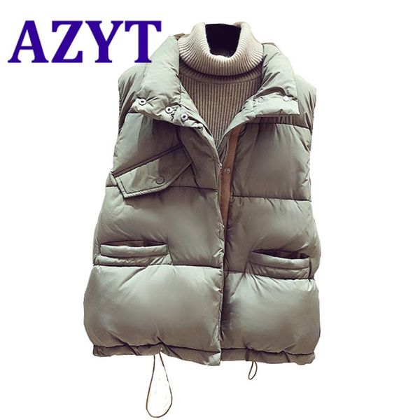 

women's vests azyt thicken warm winter sleeveless jacket for women 2021 casual polyester zipper cotton down vest loose waistcoat, Black;white