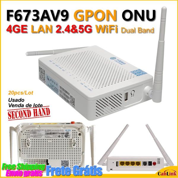 

fiber optic equipment 20pcs lot f673av9 x4 ge lan 2.4+5g dual band wifi 1voice +usb gpon onu ftth english firmware 5g ont terminal